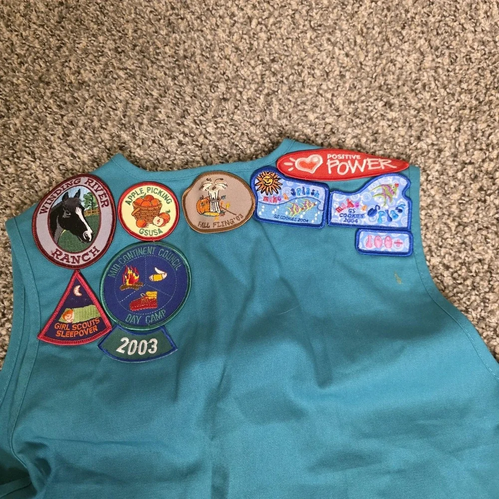 Vintage‎ Girl Scouts Uniform Vest Girls Large Blue Teal Patches 14-16 2000s